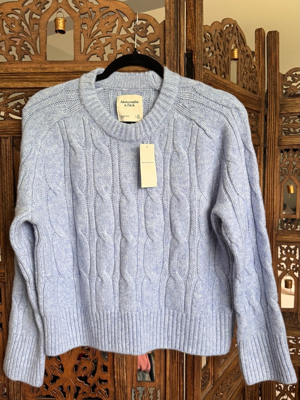 Abercrombie & Fitch Pale Blue Cable Knit Crewneck Sweater